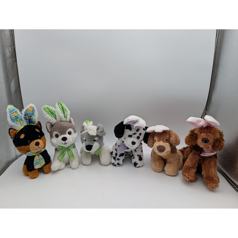 Dan Dee Walmart Plush Dog Set Multicolor Easter Bunny Ears Lot of 6